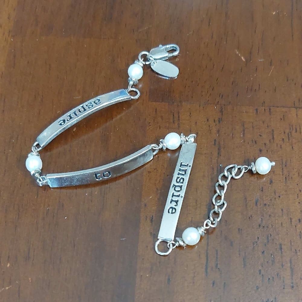 Alexa's Angels Freshwater Pearls Silver Tone Links Aspire to Inspire Bracelet